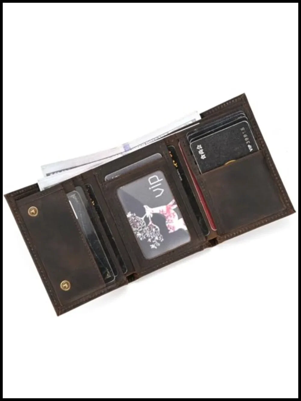 Genuine Leather Trifold Wallet with Anti-Theft Detachable Chain